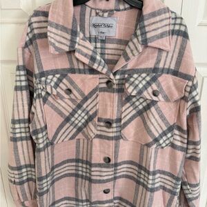 Women's Pink and Gray Plaid Utility Jacket